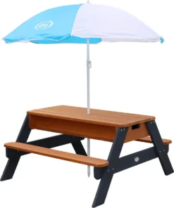 AXI Nick Zand & Water Picknicktafel In Antraciet/Bruin - Parasol Blauw/Wit - Picknick Tafel Voor Kinderen Van Hout -Tuinmeubelen 1000x1200 2