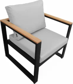 Loungeset 5 Plaatsen Van Aluminium En Eucalyptus – NAZCA – Antraciet Structuur, Lichtgrijs Kussens -Tuinmeubelen 1045x1200 2