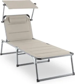 Blumfeldt Amalfi Ligstoel Tuin , Ligbed 70x37x200cm , Schuimrubberbekleding En Hoofdkussen , Rugleuning Verstelbaar Op 5 Standen , Zonnekap Voor Zonnebaden Zonder Verblind Te Worden