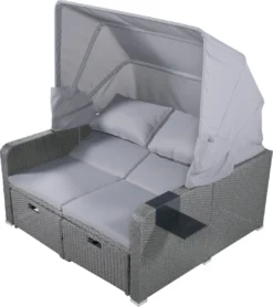 Polyrattan Patio Rieten Meubels Set Voor 2 Personen-Outdoor Rattan Sofa Set Met Intrekbare Luifel-lounge Bank-PE Rotan Loveseat Voor Achtertuin Veranda Tuin Zwembad Balkon-grijs -Tuinmeubelen 1067x1200 2