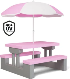 Spielwerk Kinder Tuinset – Incl. Parasol UV-bescherming - Roze Grijs -Tuinmeubelen 1069x1200