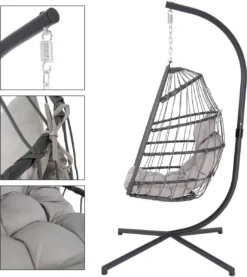 Pro Garden Lowander Hangstoel Egg 191x126x126- Schommelstoel Met Rattan Cocoon En Robuust Stalen Standaard Incl. Kussens - Volledig Inklapbaar - Lichtgrijs 24 Pro Garden Lowander Hangstoel Egg 191x126x126- Schommelstoel Met Rattan Cocoon En Robuust Stalen Standaard Incl. Kussens - Volledig Inklapbaar - Lichtgrijs -Tuinmeubelen 1069x1200 5