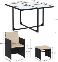 Tuinmeubelset - Tuinset 4 6 8 Persoons - Eettafel En Stoelen - Set Van 9 - Terras - Tuintafel - Salontafel Met Glazen Oppervlak - Zwart Beige -Tuinmeubelen 1127x1200