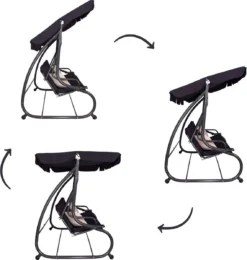 Springos Schommelbank | Linda-Schommel | 3-zits | Waterafstotend | Inclusief 2 Kussens | Verstelbare Luifel | 162 X 200 X 120 Cm | Zwart -Tuinmeubelen 1139x1200 2