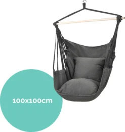 Hangmat Stoel - Hangstoel Voor Binnen Of Buiten - Incl. 2 Kussens - Zwart/Grijs Antraciet -Tuinmeubelen 1141x1200