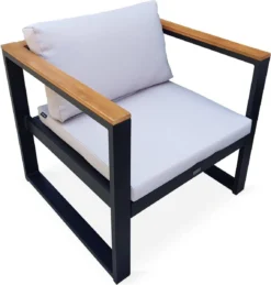 Loungeset 5 Plaatsen Van Aluminium En Eucalyptus – NAZCA – Antraciet Structuur, Lichtgrijs Kussens -Tuinmeubelen 1145x1200 3