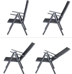 Tuinset 4 + 1 Klapstoelen Tuintafel – Aluminium 80x80cm - Grijs -Tuinmeubelen 1156x1200