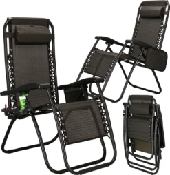 Springos Tuinstoel | Ligstoel | Opvouwbaar | Verstelbaar | Ergonomische Hoofdsteun | Bruin / Zwart -Tuinmeubelen 1166x1200 2