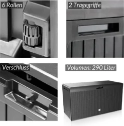 Prosperplast Opbergbox Met Deksel – Waterdicht Wielen 290 L -Antraciet -Tuinmeubelen 1182x1200 2