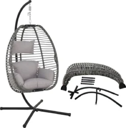 Pro Garden Lowander Hangstoel Egg 191x126x126- Schommelstoel Met Rattan Cocoon En Robuust Stalen Standaard Incl. Kussens - Volledig Inklapbaar - Lichtgrijs 15 Pro Garden Lowander Hangstoel Egg 191x126x126- Schommelstoel Met Rattan Cocoon En Robuust Stalen Standaard Incl. Kussens - Volledig Inklapbaar - Lichtgrijs -Tuinmeubelen 1185x1200 5