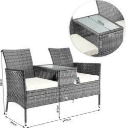 Casaria Polyrattan Tuinbank - Incl. Tafel & Kussens 7 Cm - Grijs -Tuinmeubelen 1185x1200 8