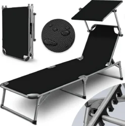 Sens Design Zonnebed - Ligbed Inklapbaar Met Zonneklep - Zwart