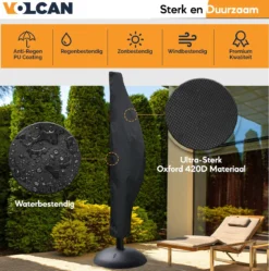 Volcan Parasolhoes Voor Zweefparasol - Tot 300cm - Waterdicht - Oxford 420D - Met Rits, Trekkoord En Stok - Zwart -Tuinmeubelen 1190x1200 2