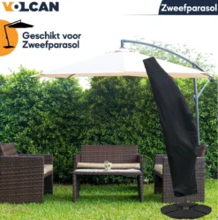 Volcan Parasolhoes Voor Zweefparasol - Tot 300cm - Waterdicht - Oxford 420D - Met Rits, Trekkoord En Stok - Zwart -Tuinmeubelen 1190x1200 3