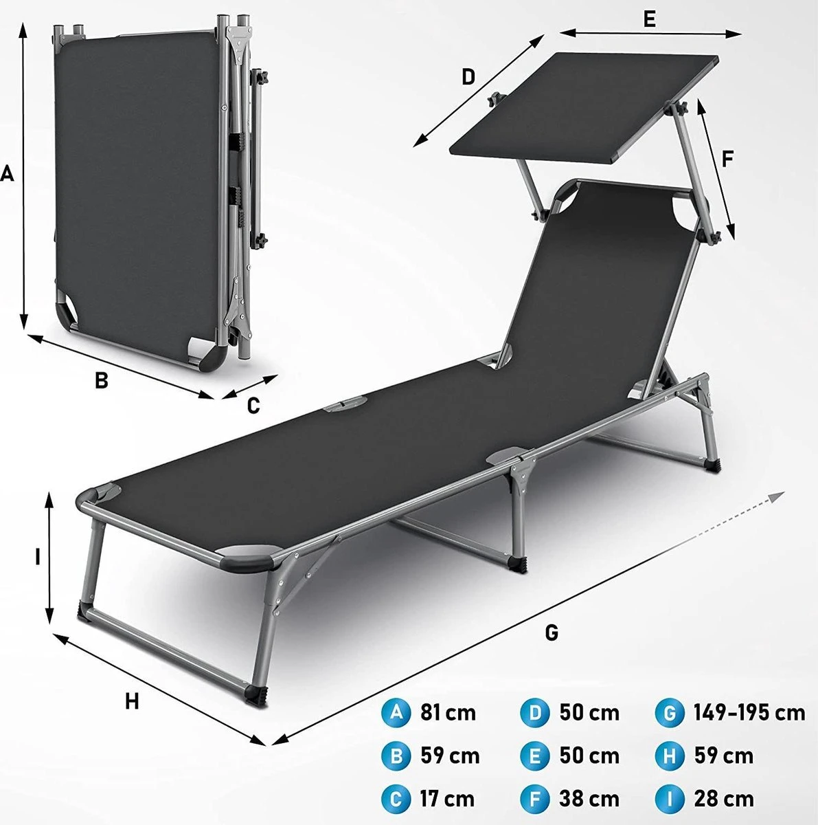 Sens Design Zonnebed - Ligbed Inklapbaar Met Zonneklep - Grijs 5 Sens Design Zonnebed - Ligbed Inklapbaar Met Zonneklep - Grijs - Afbeelding 5