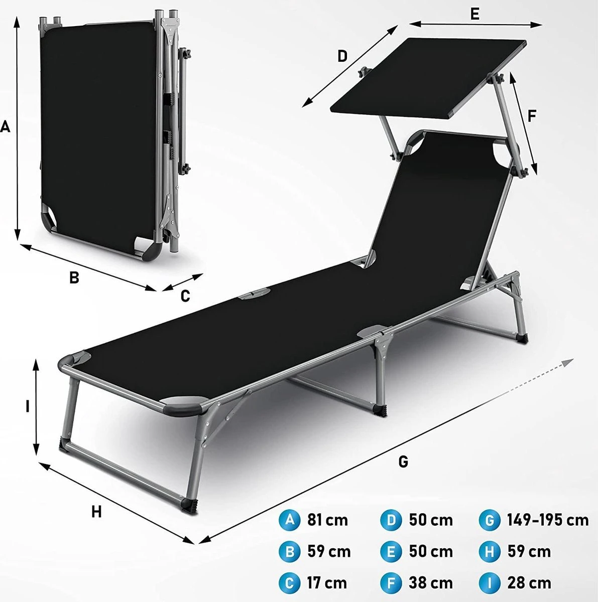 Sens Design Zonnebed - Ligbed Inklapbaar Met Zonneklep - Zwart 6 Sens Design Zonnebed - Ligbed Inklapbaar Met Zonneklep - Zwart - Afbeelding 6