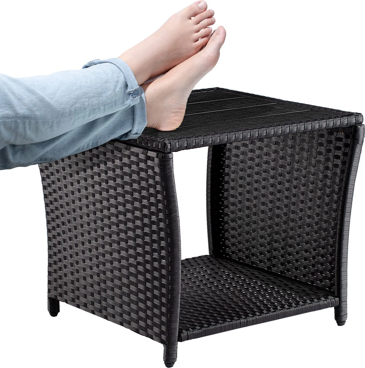 Casaria Polyrattan Bijzettafel - WPC Tafelblad 45x45x40cm – Zwart 5 Casaria Polyrattan Bijzettafel - WPC Tafelblad 45x45x40cm – Zwart - Afbeelding 5