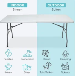 LifeGoods Klaptafel - Inklapbaar - 70x180cm - Verstelbare Vouwtafel - Weerbestendig - Wit -Tuinmeubelen 1193x1200 5