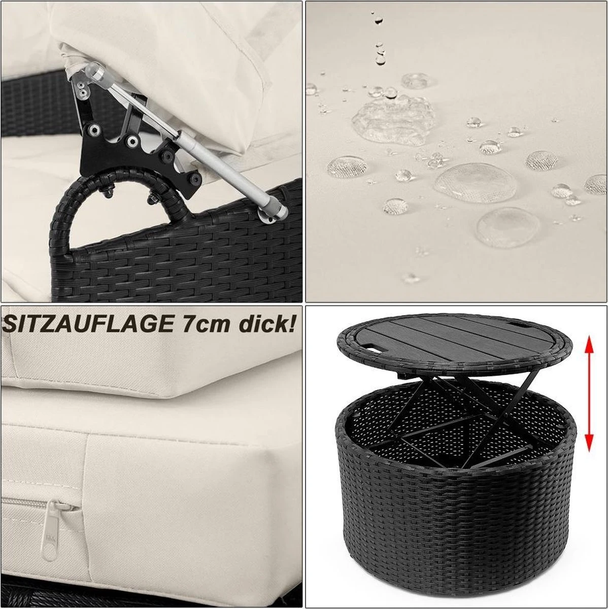 Casaria Polyrattan Zonne-Eiland Ø185cm – Incl. Kussens - Zwart Crème 17 Casaria Polyrattan Zonne-Eiland Ø185cm – Incl. Kussens - Zwart Crème - Afbeelding 17