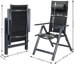 Casaria Tuinstoel Aluminium - 2 Stuks Inklapbaar - Antraciet -Tuinmeubelen 1200x1026 4