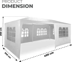 MaxxGarden Partytent - Paviljoen - 300 X 600 X 250 Cm - Met Zijwanden - Waterdicht Pro - 32mm Buizen – Wit -Tuinmeubelen 1200x1030 1
