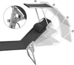 Ligstoel Met Hoofdsteun En Zon Bescherming Verstelbare Rugleuning Inklapbaar Donker Grijs Ligbed Tuin -Tuinmeubelen 1200x1055 3