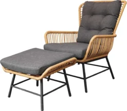 BUITEN Living Dex Wicker Loungestoel Tuin Incl. Wicker Voetenbank | Wicker + Aluminium | Bamboe Antraciet -Tuinmeubelen 1200x1056