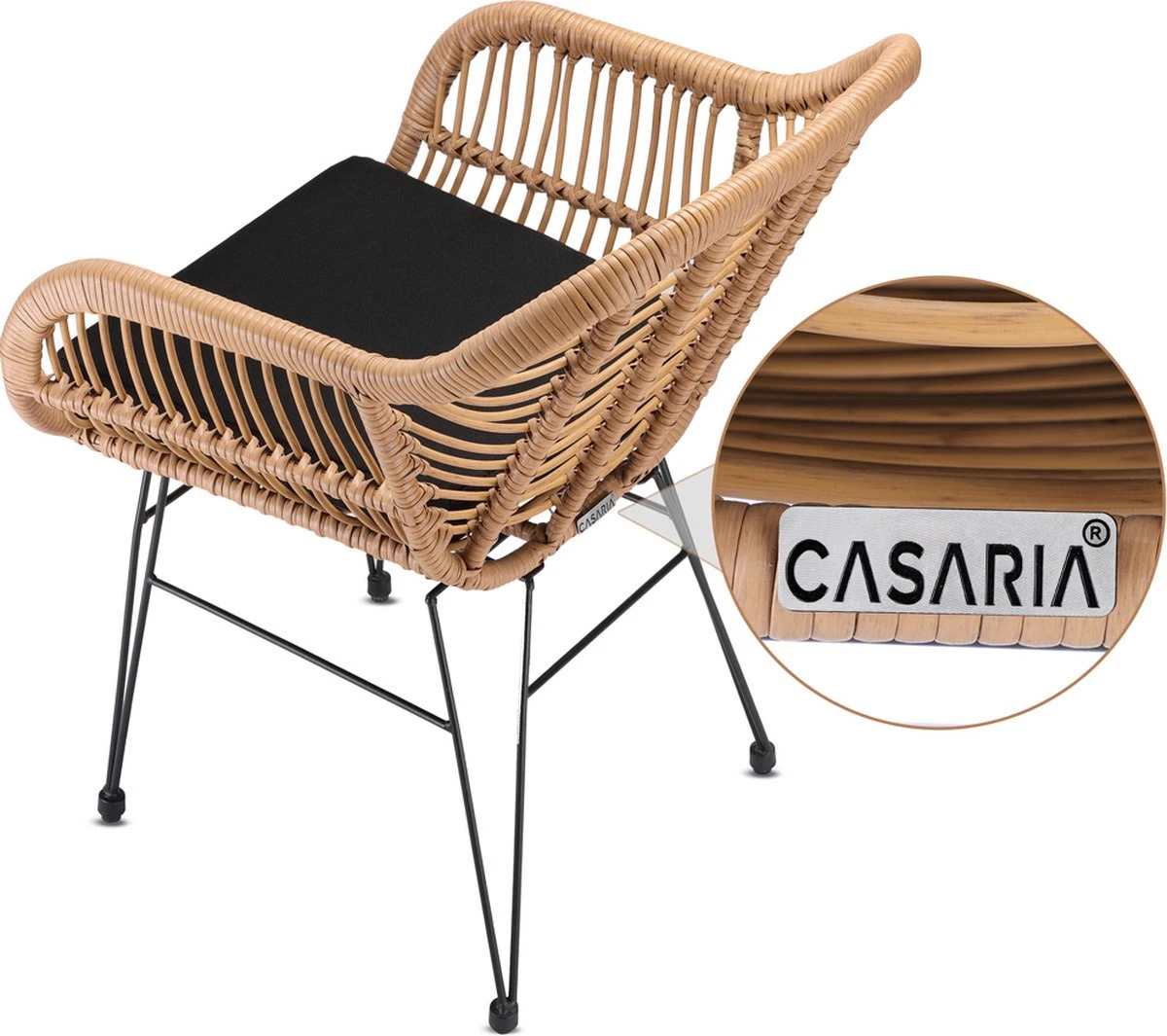 Casaria Tuinset Bali 3 Delig – 1 Tafel/2 Stoelen – Naturel Zwart 3 Casaria Tuinset Bali 3 Delig – 1 Tafel/2 Stoelen – Naturel Zwart - Afbeelding 3