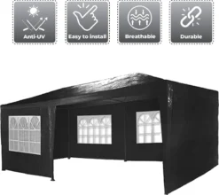 MaxxGarden Partytent - Paviljoen - 3x6m - Incl. Zijwanden - Waterdicht - Zwart -Tuinmeubelen 1200x1068