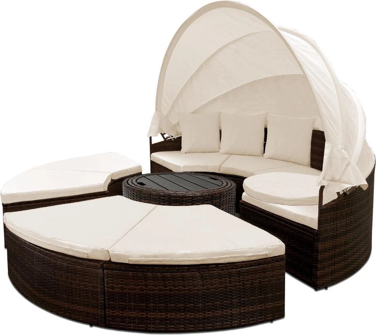 Casaria Polyrattan Zonne-Eiland Ø185cm – Incl. Kussens - Zwart Crème 2 Casaria Polyrattan Zonne-Eiland Ø185cm – Incl. Kussens - Zwart Crème - Afbeelding 2