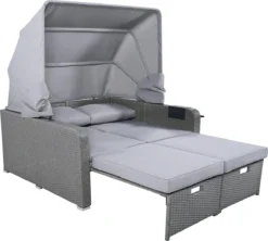 Polyrattan Patio Rieten Meubels Set Voor 2 Personen-Outdoor Rattan Sofa Set Met Intrekbare Luifel-lounge Bank-PE Rotan Loveseat Voor Achtertuin Veranda Tuin Zwembad Balkon-grijs -Tuinmeubelen 1200x1078 4