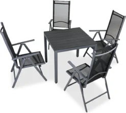 Tuinset 4 + 1 Klapstoelen Tuintafel – Aluminium 80x80cm - Grijs -Tuinmeubelen 1200x1080 2