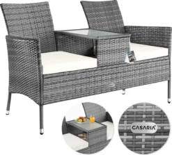 Casaria Polyrattan Tuinbank - Incl. Tafel & Kussens 7 Cm - Grijs -Tuinmeubelen 1200x1084 1