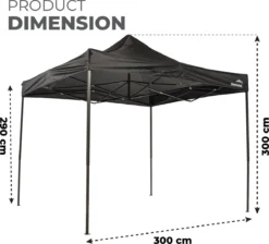 MaxxGarden Easy-up Partytent - 3x3m - Standaard - Waterdicht - Opvouwbaar - Inclusief Draagtas - Zwart -Tuinmeubelen 1200x1086