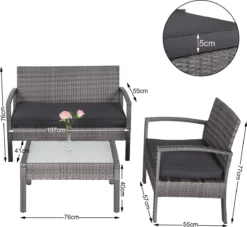 Casaria Polyrattan Loungeset – 2 Stoelen 1 Bank 1 Tafel - Antraciet -Tuinmeubelen 1200x1104 4