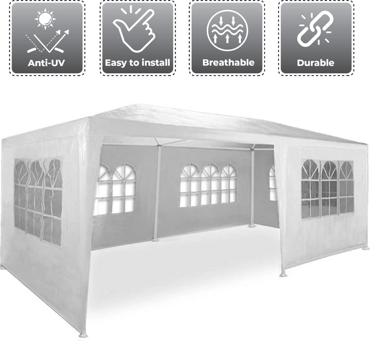 MaxxGarden Partytent - Paviljoen - 300 X 600 X 250 Cm - Met Zijwanden - Waterdicht Pro - 32mm Buizen – Wit 4 MaxxGarden Partytent - Paviljoen - 300 X 600 X 250 Cm - Met Zijwanden - Waterdicht Pro - 32mm Buizen – Wit - Afbeelding 4