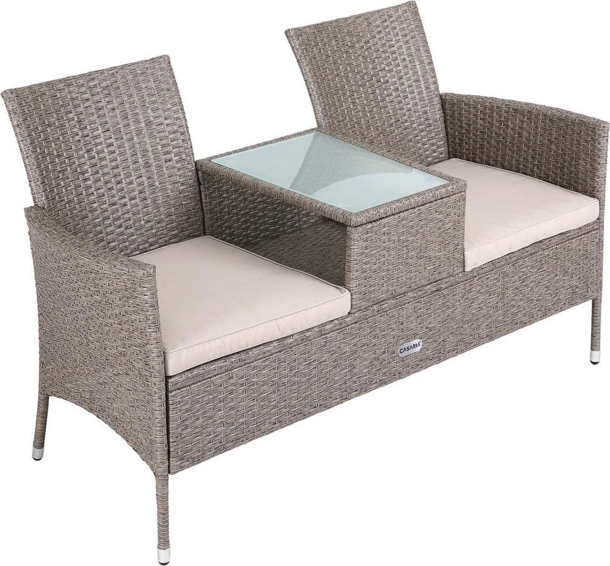 Casaria Tuinbank Polyrattan - 2-Zits Incl.Tafel - Weerbestendig Beige 2 Casaria Tuinbank Polyrattan - 2-Zits Incl.Tafel - Weerbestendig Beige - Afbeelding 2