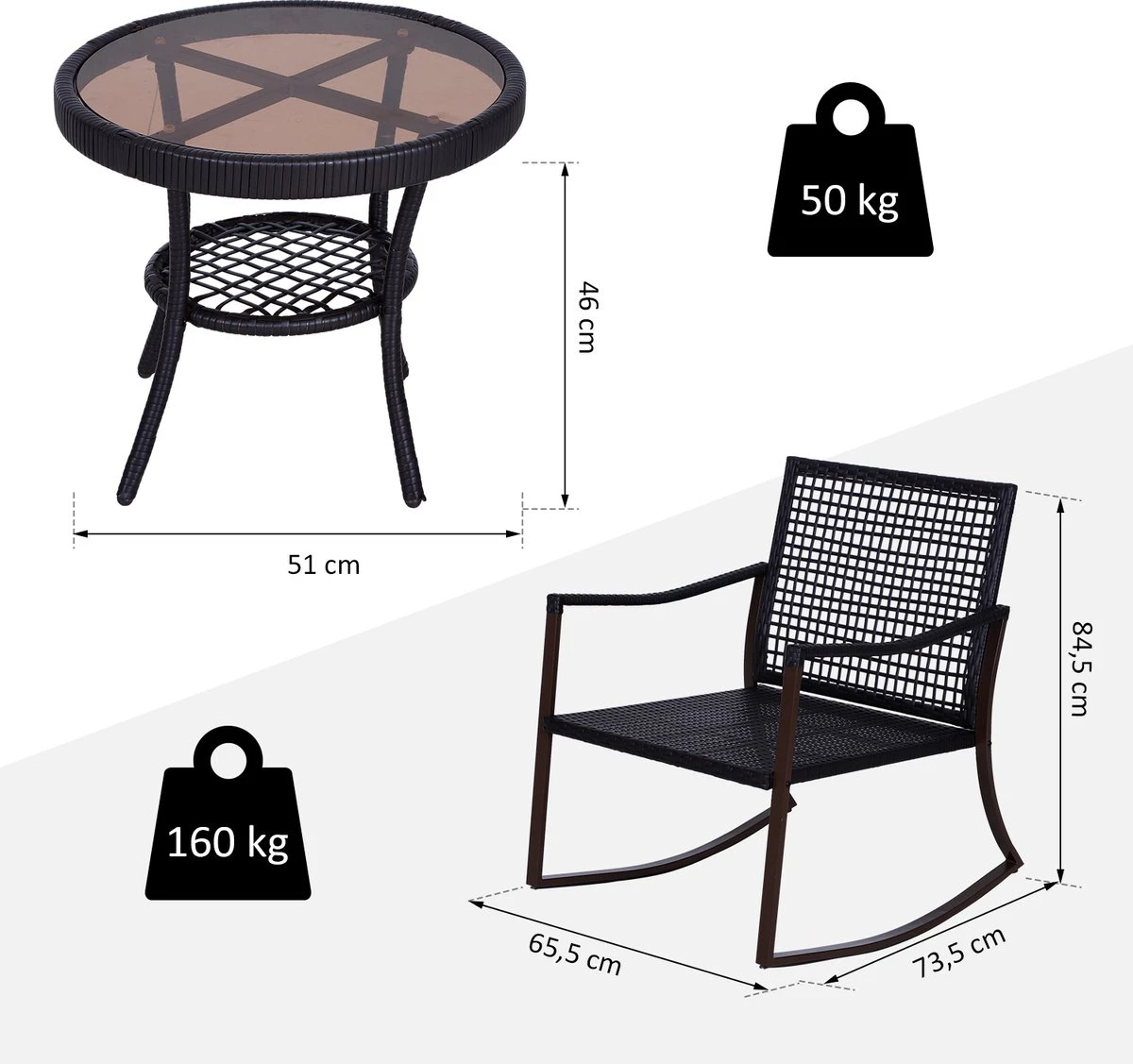 Outsunny Tuinset 7-delig Schommelstoel Set Zitgroep Met Kussens Rotan Bruin 863-030 9 Outsunny Tuinset 7-delig Schommelstoel Set Zitgroep Met Kussens Rotan Bruin 863-030 - Afbeelding 9