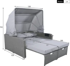 Polyrattan Patio Rieten Meubels Set Voor 2 Personen-Outdoor Rattan Sofa Set Met Intrekbare Luifel-lounge Bank-PE Rotan Loveseat Voor Achtertuin Veranda Tuin Zwembad Balkon-grijs -Tuinmeubelen 1200x1130 2