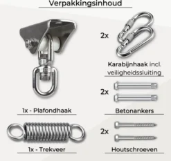 LFSY - Ophangsysteem - Universele Plafondhaak - Hangstoelen Binnen & Buiten - Ophanghaak – Bokszakken - Verandastoel - Zware Veer - RVS – 450kg – M8 -Tuinmeubelen 1200x1131