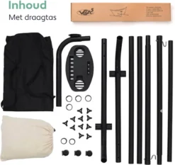 Vita5 Hangmat Met Standaard – 2 Persoons – Incl. Bekerhouder – 205kg Draaggewicht – Beige/Wit -Tuinmeubelen 1200x1133