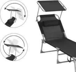 Ligstoel Met Hoofdsteun En Zon Bescherming Verstelbare Rugleuning Inklapbaar Donker Grijs Ligbed Tuin -Tuinmeubelen 1200x1137 5