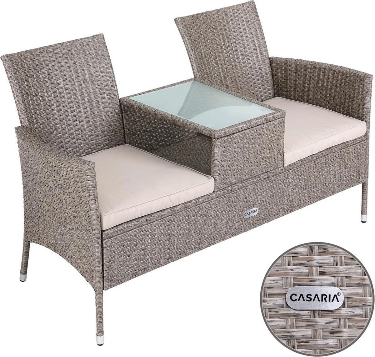 Casaria Tuinbank Polyrattan - 2-Zits Incl.Tafel - Weerbestendig Beige 5 Casaria Tuinbank Polyrattan - 2-Zits Incl.Tafel - Weerbestendig Beige - Afbeelding 5