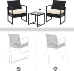 Songmics Tuinmeubelset, 3-delige Set, Van Polyrotan, Voor Outdoor, Terras, Balkon, Tuin, Eenvoudige Montage, Bijzettafel En 2 Stoelen, Zwart-beige -Tuinmeubelen 1200x1143 4