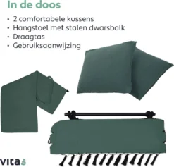 Vita5 XXL Hangstoel | Binnen&Buiten Hangnest | Incl. 2 Kussens En Boekenvak | Volwassenen&Kinderen | Hangmatstoel Tot 225kg | Donkergroen -Tuinmeubelen 1200x1152 3