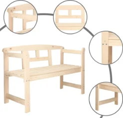 Merkloos Springos Tuinbank | Tuinbankje | Zitbank Buiten | Naaldhout | 119 X 78 X 45 Cm | Licht -Tuinmeubelen 1200x1152 5