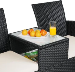 Casaria Polyrattan Tuinbank - Incl. Kussen - 143x55x88 Cm Zwart -Tuinmeubelen 1200x1155 4