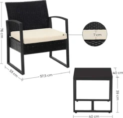 Songmics Tuinmeubelset, 3-delige Set, Van Polyrotan, Voor Outdoor, Terras, Balkon, Tuin, Eenvoudige Montage, Bijzettafel En 2 Stoelen, Zwart-beige -Tuinmeubelen 1200x1157 1