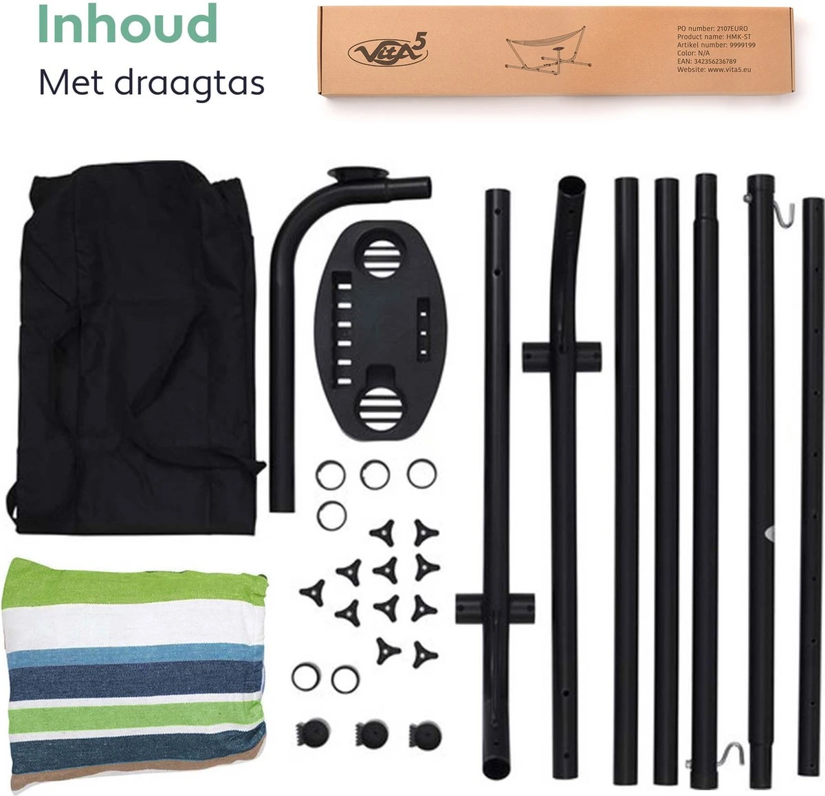 Vita5 Hangmat Met Standaard – 2 Persoons – Incl. Bekerhouder – 205kg Draaggewicht – Groen/Blauw 9 Vita5 Hangmat Met Standaard – 2 Persoons – Incl. Bekerhouder – 205kg Draaggewicht – Groen/Blauw - Afbeelding 9