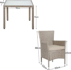 Casaria Polyrattan Tuinset - 4 Stoelen & Tafel 90x90 Cm - Beige Grijs -Tuinmeubelen 1200x1175 3